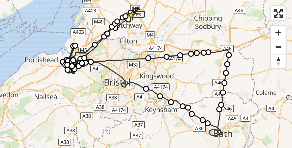 Flight route Police Helicopter Woodlands - Almondsbury Helicopter Base, 15 August 2026, 14:04
