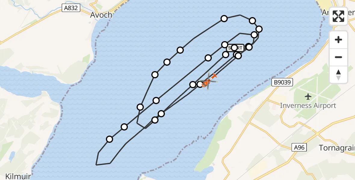 Flight route Coastguard Helicopter Inverness - Inverness, 15 August 2026, 14:19