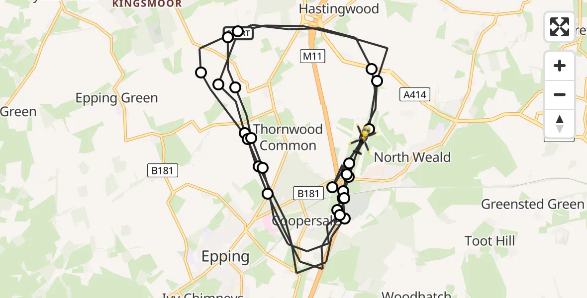 Flight route Police Helicopter Harlow - North Weald Airfield, 15 August 2026, 14:25