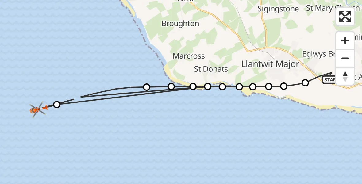 Flight route Coastguard Helicopter MOD St Athan - Bristol Channel, 15 August 2026, 14:37