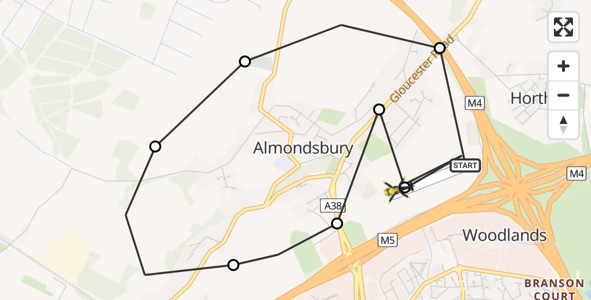 Flight route Police Helicopter Almondsbury Helicopter Base - Almondsbury Helicopter Base, 15 August 2026, 14:54