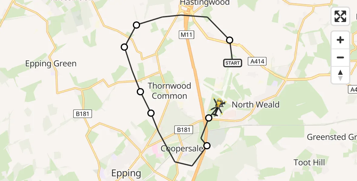Flight route Police Helicopter North Weald Airfield - North Weald Airfield, 15 August 2026, 14:57