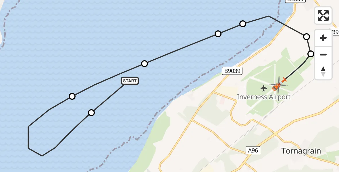 Flight route Coastguard Helicopter Fortrose - Inverness Airport, 15 August 2026, 15:06