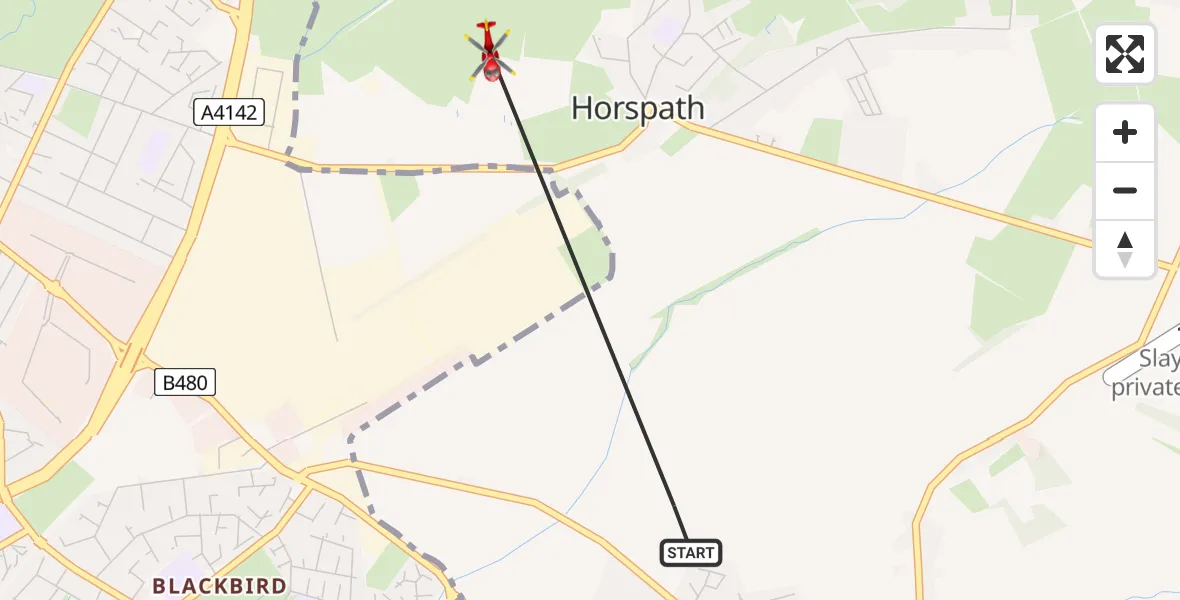 Flight route Air Ambulance Helicopter Garsington - Horspath, 15 August 2026, 15:08