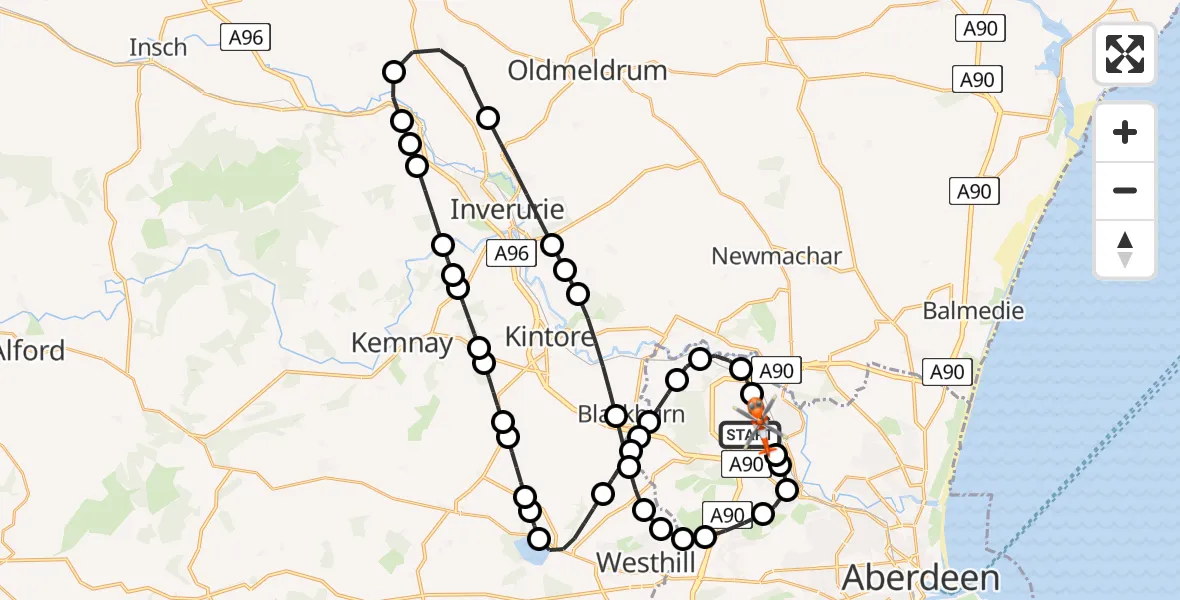 Flight route Coastguard Helicopter Aberdeen International Airport - Aberdeen International Airport, 15 August 2026, 15:14
