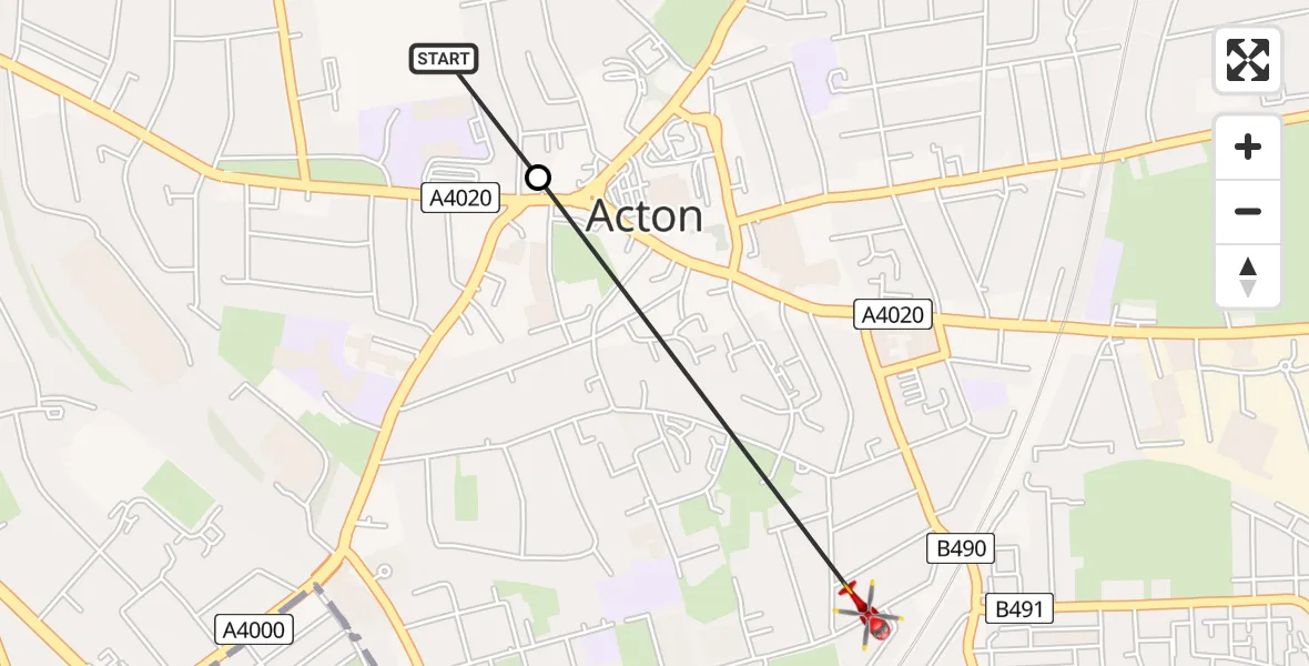 Flight route Air Ambulance Helicopter Twyford Avenue Sports Ground - Ealing, 15 August 2026, 15:24