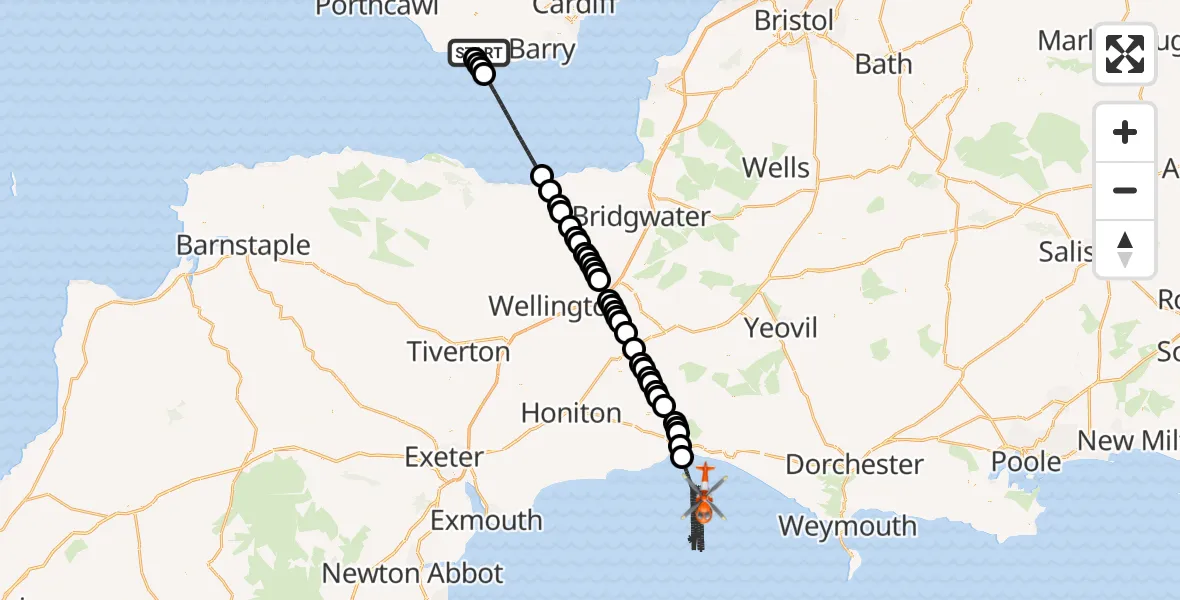 Flight route Coastguard Helicopter MOD St Athan - English Channel, 15 August 2026, 15:34
