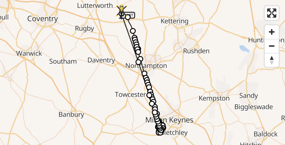 Flight route Police Helicopter Sibbertoft - Harborough, 15 August 2026, 15:42