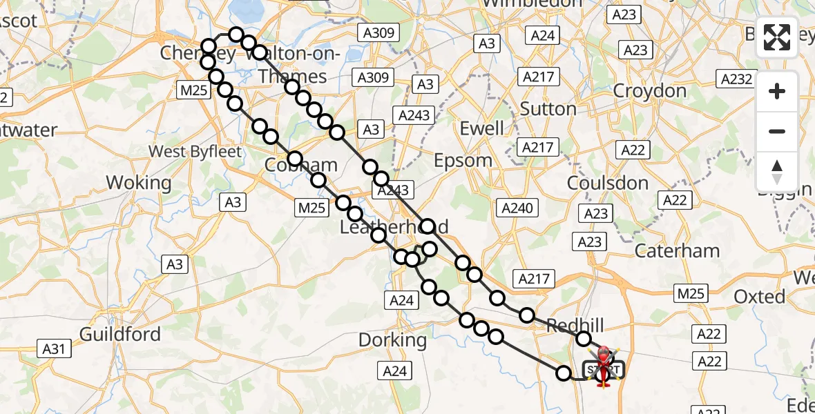 Flight route Air Ambulance Helicopter Redhill Aerodrome - Redhill Aerodrome, 15 August 2026, 15:45
