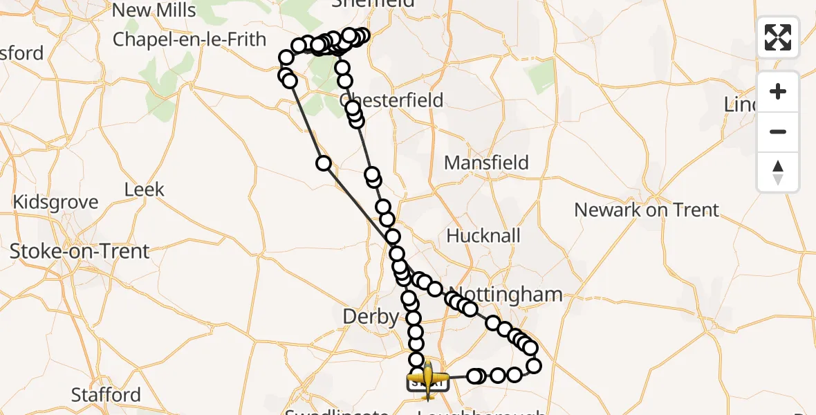 Flight route Police Aircraft East Midlands Airport - East Midlands Airport, 15 August 2026, 15:52
