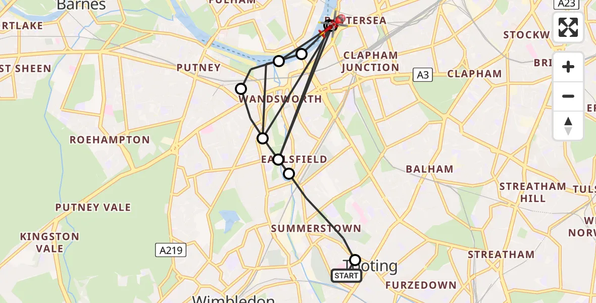 Flight route Air Ambulance Helicopter St Georges Hospital - London Heliport, 15 August 2026, 15:52