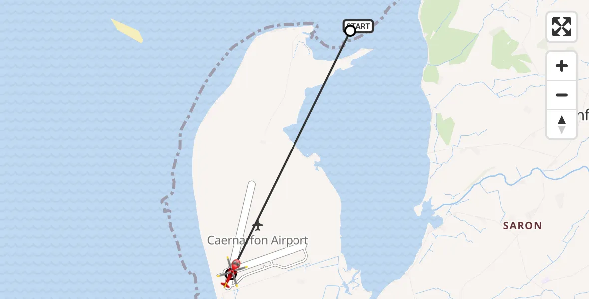 Flight route Air Ambulance Helicopter Llanfaglan - Caernarfon Airport, 15 August 2026, 16:22