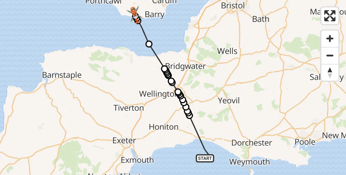 Flight route Coastguard Helicopter English Channel - MOD St Athan, 15 August 2026, 16:31