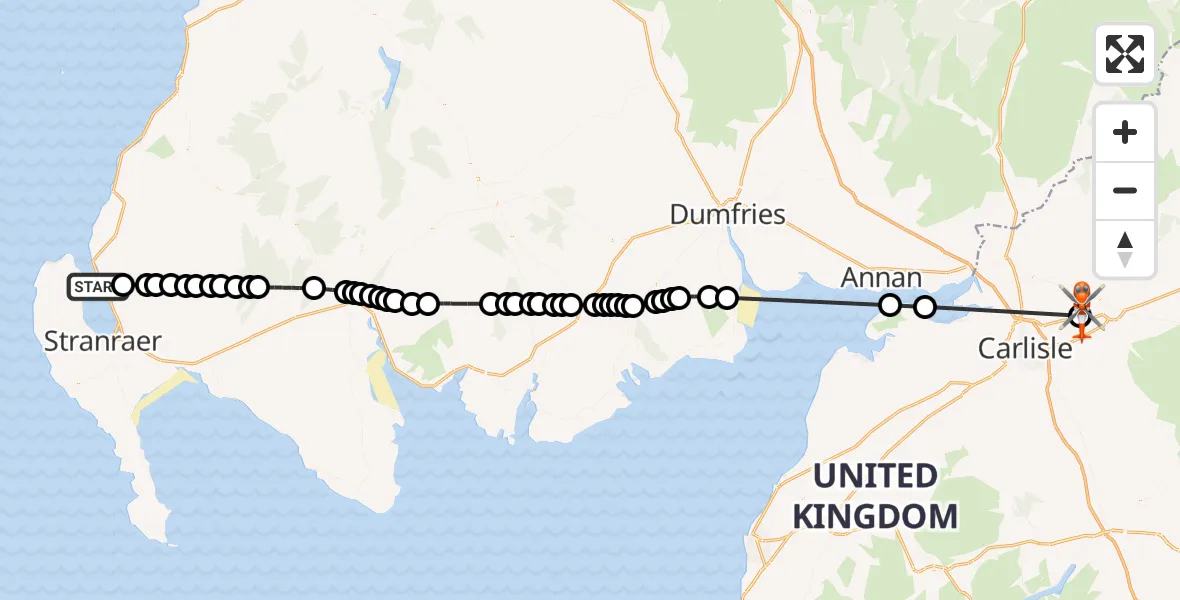 Flight route Coastguard Helicopter Cairnryan - Carlisle Lake District Airport, 15 August 2026, 17:07