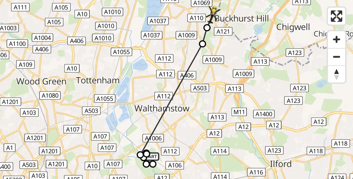 Flight route Police Helicopter Leyton - Chingford, 15 August 2026, 17:32