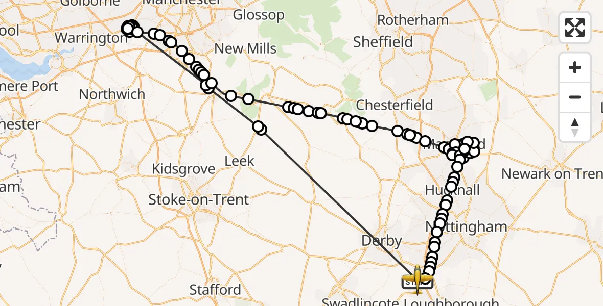 Flight route Police Aircraft East Midlands Airport - East Midlands Airport, 15 August 2026, 18:06