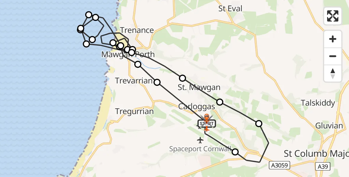 Flight route Coastguard Helicopter Cornwall Airport Newquay - Cornwall Airport Newquay, 15 August 2026, 18:19