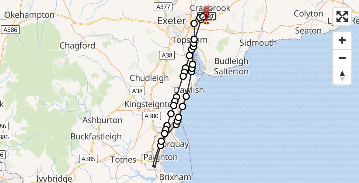Flight route Air Ambulance Helicopter Exeter International Airport - Exeter International Airport, 15 August 2026, 18:52