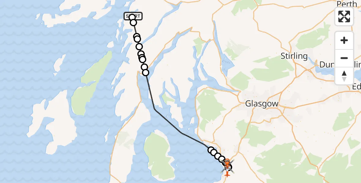Flight route Coastguard Helicopter Knipoch - Glasgow Prestwick Airport, 15 August 2026, 21:57