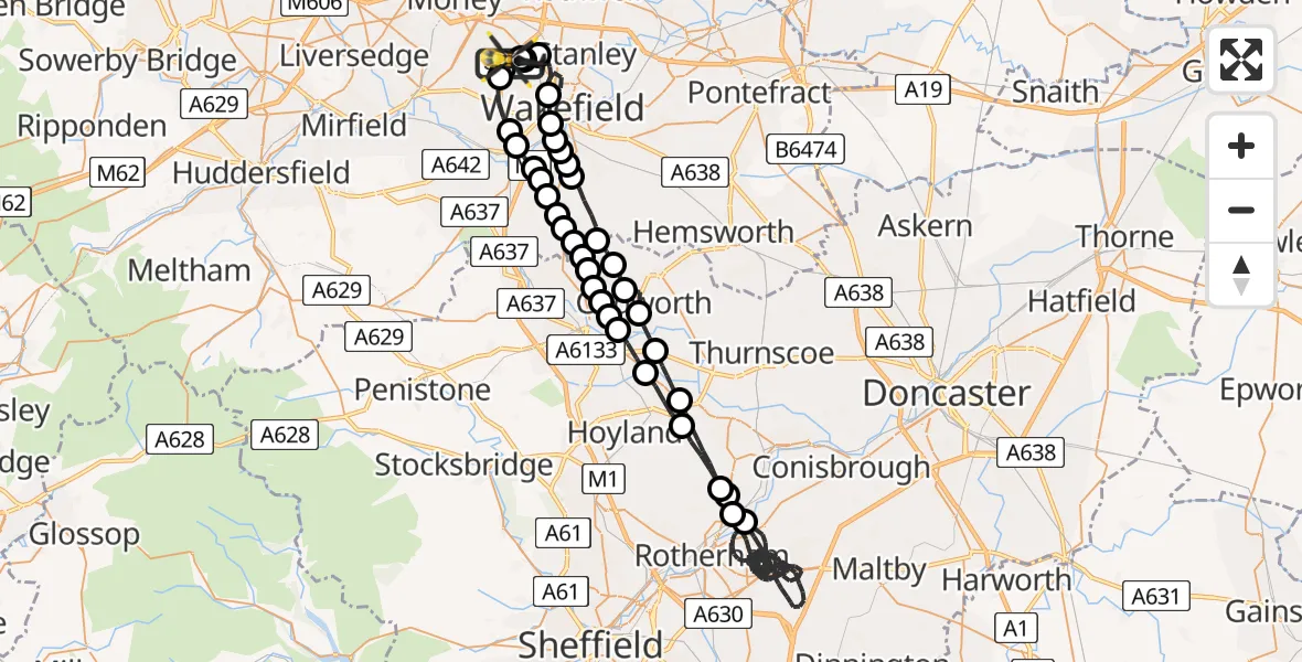 Flight route Police Helicopter East Ardsley - Wrenthorpe, 15 August 2026, 22:52