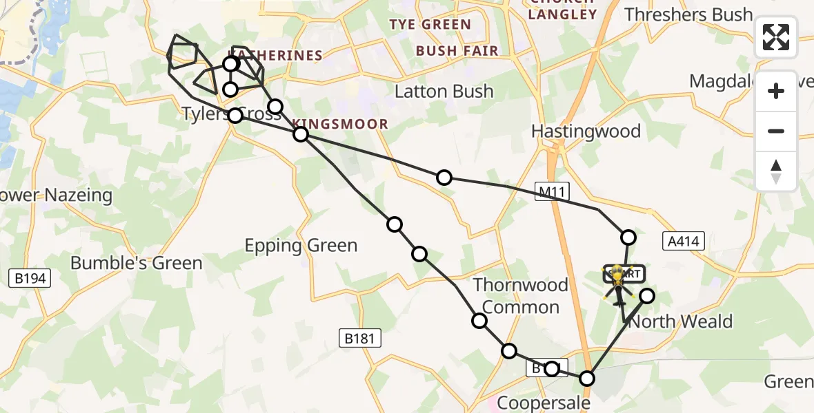Flight route Police Helicopter North Weald Airfield - North Weald Bassett, 15 August 2026, 23:42