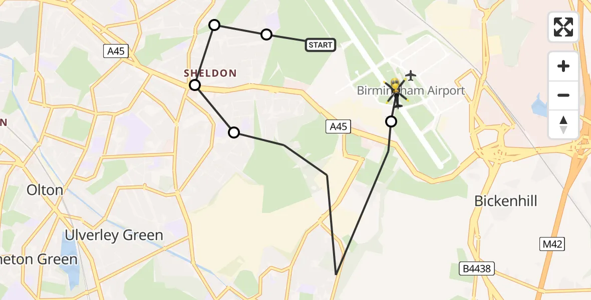 Flight route Police Helicopter Birmingham Airport - Birmingham Airport, 16 August 2026, 02:02