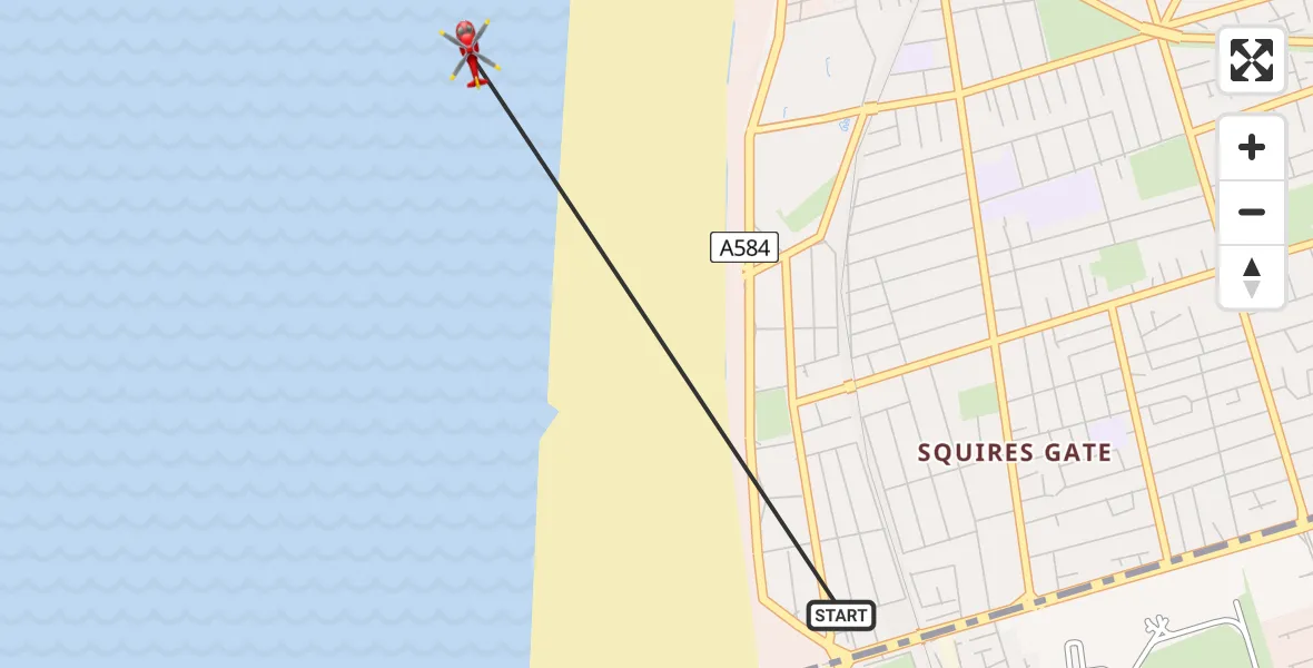 Flight route Air Ambulance Helicopter Squires Gate - Blackpool, 16 August 2026, 09:34