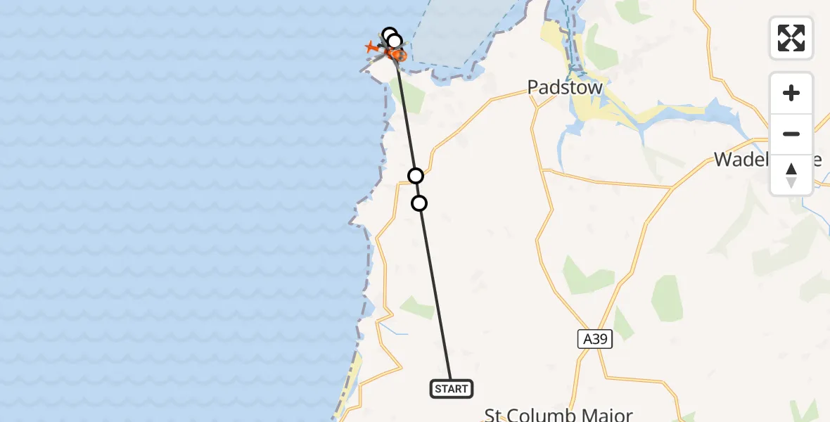 Flight route Coastguard Helicopter Cornwall Airport Newquay - Constantine Bay, 16 August 2026, 09:54