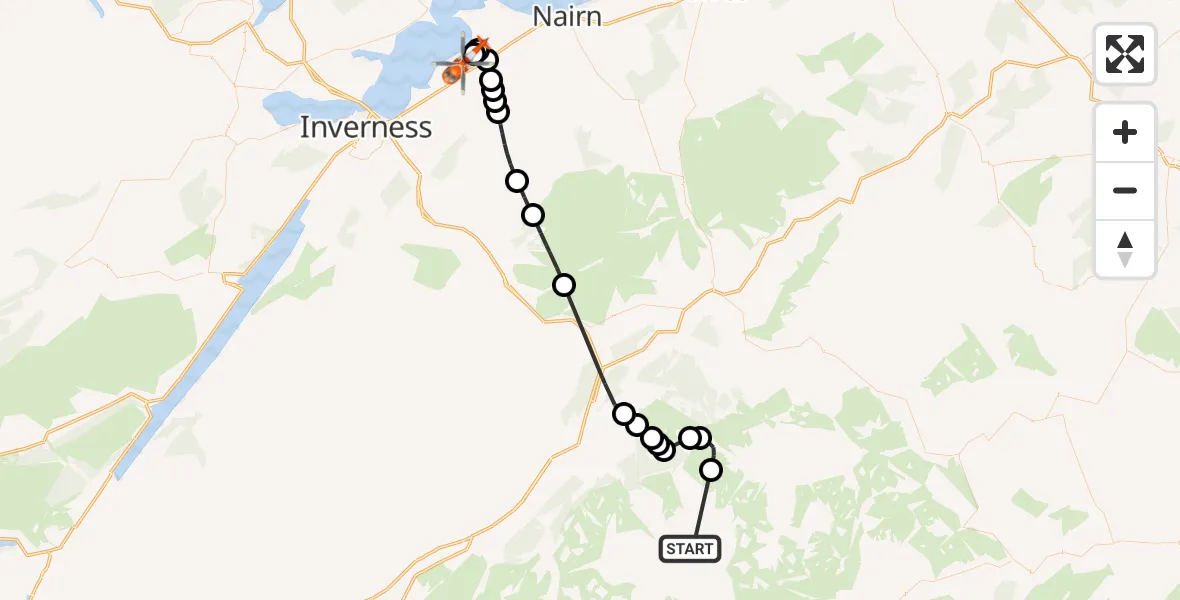 Flight route Coastguard Helicopter Coire Sputain Dearg - Inverness Airport, 16 August 2026, 10:23