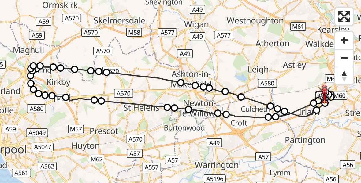 Flight route Air Ambulance Helicopter Manchester Barton Aerodrome - Manchester Barton Aerodrome, 16 August 2026, 10:31