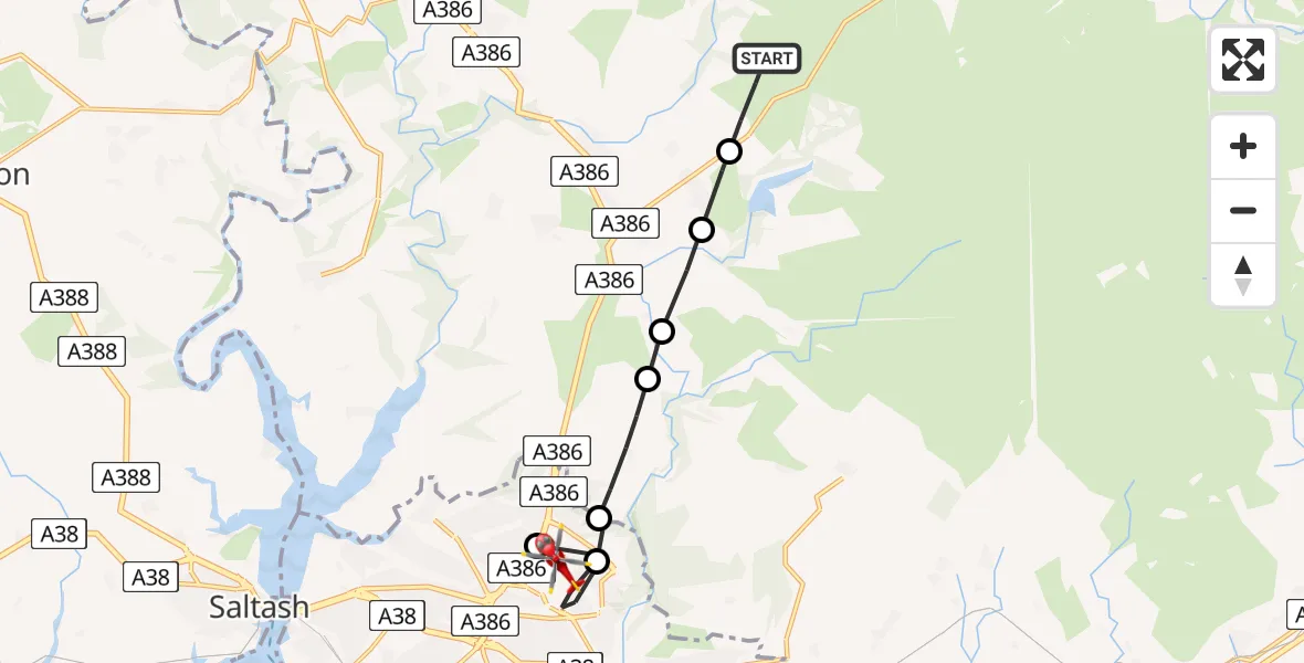 Flight route Air Ambulance Helicopter Princetown - Estover, 16 August 2026, 10:57