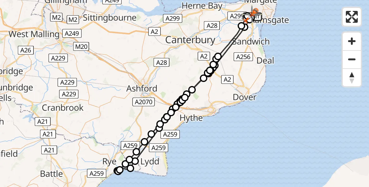 Flight route Coastguard Helicopter Manston Airport - Manston Airport, 16 August 2026, 11:45