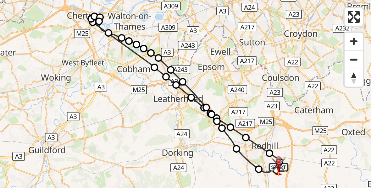 Flight route Air Ambulance Helicopter Redhill Aerodrome - Redhill Aerodrome, 16 August 2026, 11:48