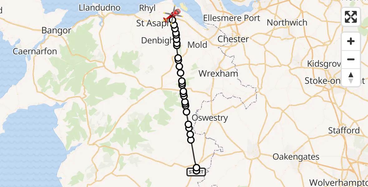 Flight route Air Ambulance Helicopter Welshpool Airport - Lloc, 16 August 2026, 11:54