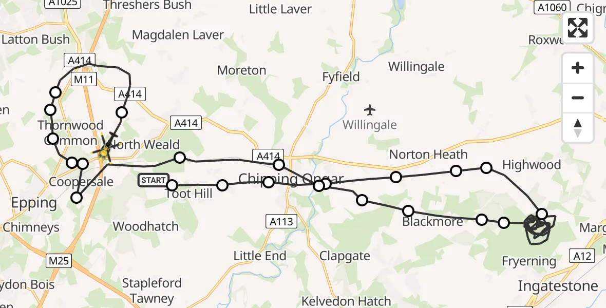 Flight route Police Helicopter North Weald Bassett - North Weald Airfield, 16 August 2026, 12:18