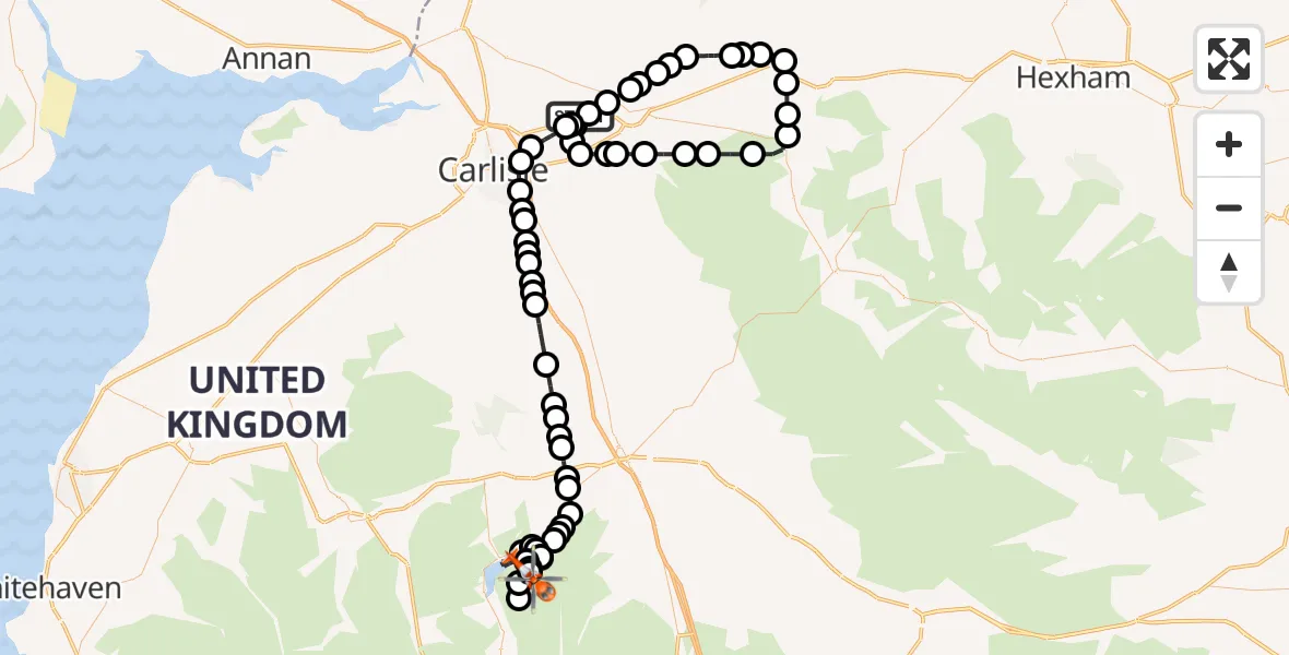 Flight route Coastguard Helicopter Carlisle Lake District Airport - Howsteadbrow, 16 August 2026, 12:21