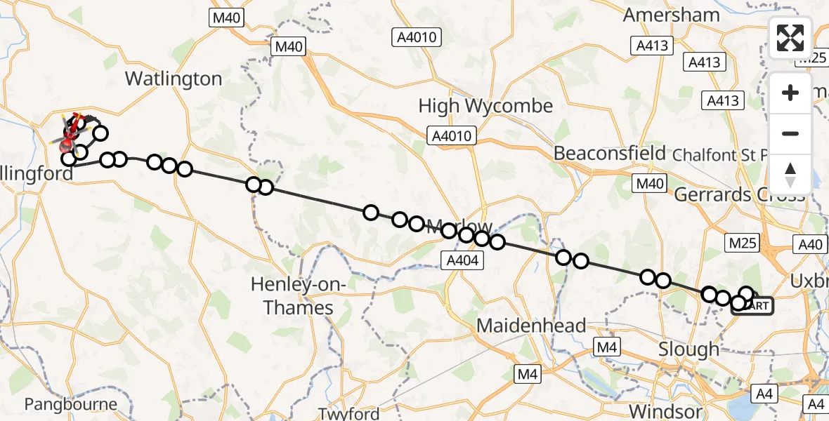 Flight route Air Ambulance Helicopter Iver Heath - RAF Benson, 16 August 2026, 12:39