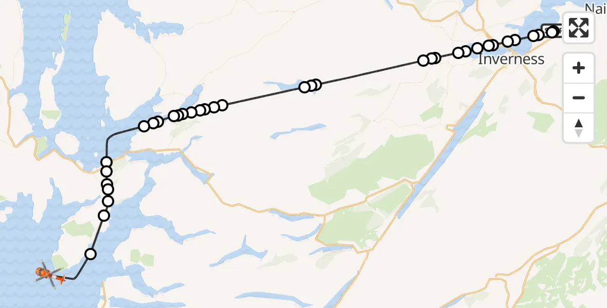 Flight route Coastguard Helicopter Inverness Airport - Inner Seas, 16 August 2026, 12:57