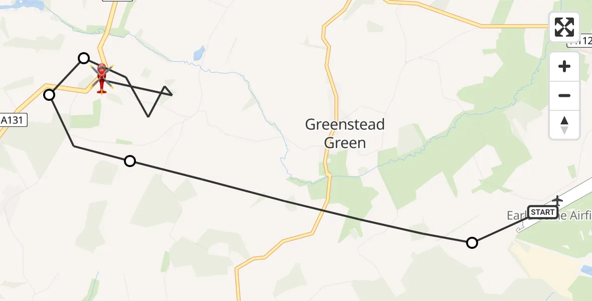 Flight route Air Ambulance Helicopter Earls Colne Airfield - Halstead, 16 August 2026, 13:17