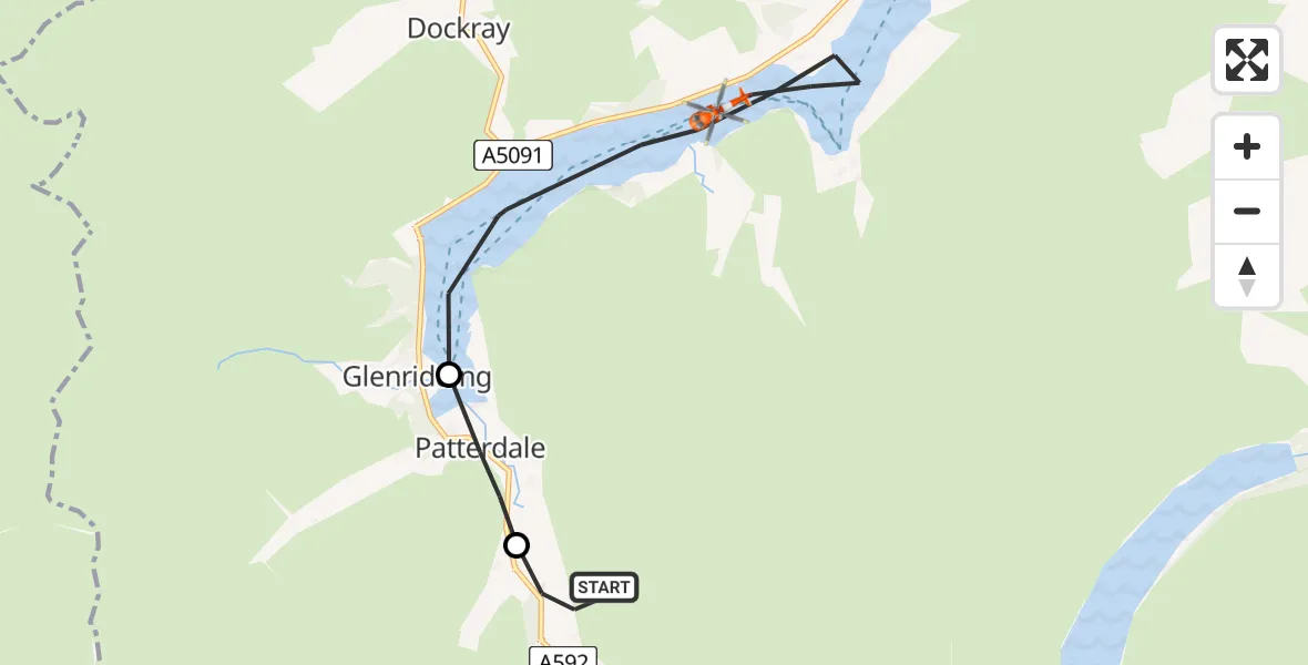 Flight route Coastguard Helicopter Patterdale - Ullswater, 16 August 2026, 13:28