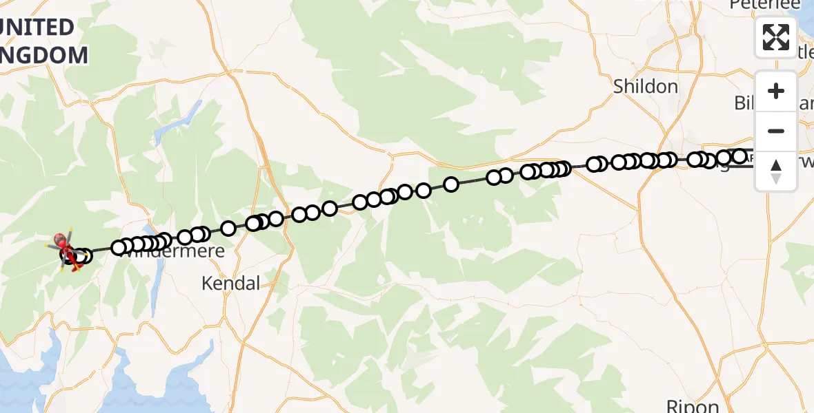 Flight route Air Ambulance Helicopter Egglescliffe - Dunnerdale-with-Seathwaite, 16 August 2026, 14:29