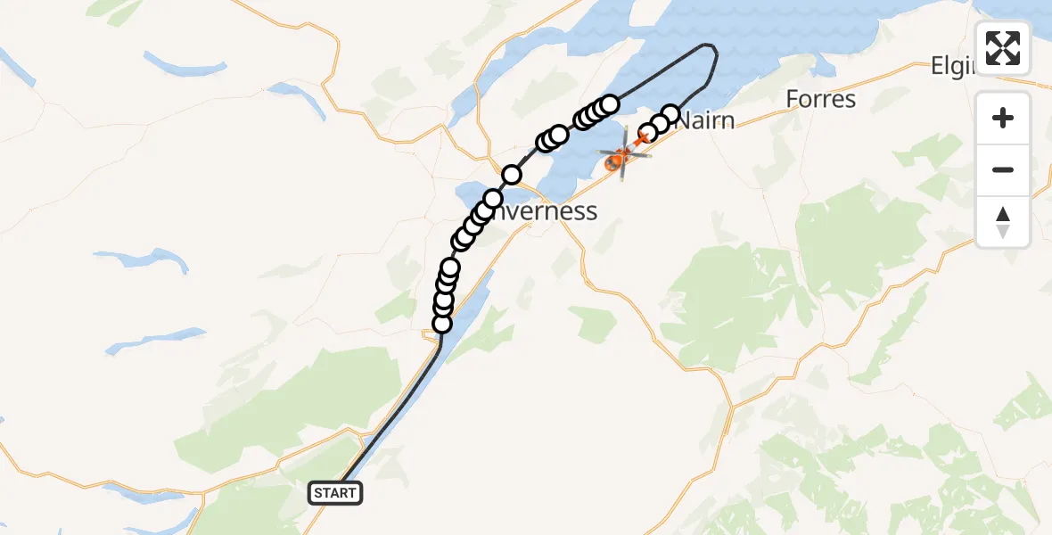 Flight route Coastguard Helicopter Loch Ness - Inverness Airport, 16 August 2026, 14:30