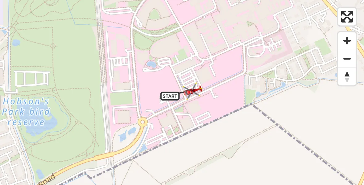 Flight route Air Ambulance Helicopter Papworth Hospital - Papworth Hospital, 16 August 2026, 14:54