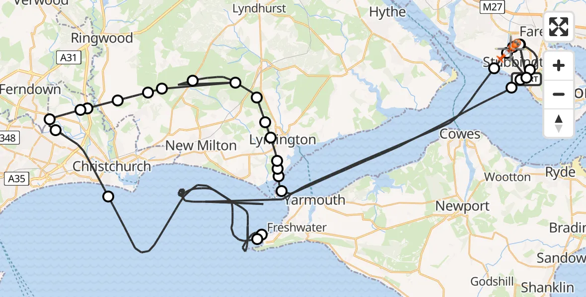 Flight route Coastguard Helicopter Solent Airport - Stubbington, 16 August 2026, 14:54