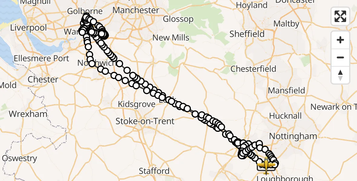 Flight route Police Aircraft East Midlands Airport - East Midlands Airport, 16 August 2026, 14:59