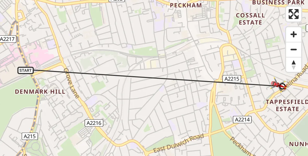 Flight route Air Ambulance Helicopter Kings College London Hospital - Nunhead, 16 August 2026, 15:17