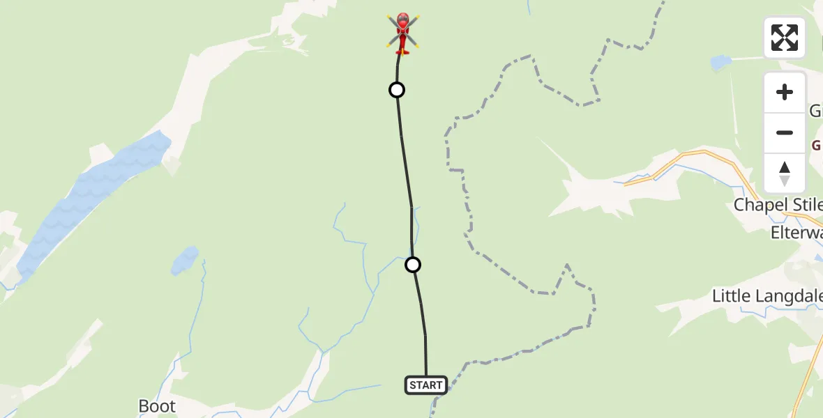 Flight route Air Ambulance Helicopter Ulpha - Borrowdale, 16 August 2026, 15:31