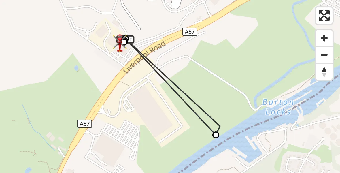 Flight route Air Ambulance Helicopter Manchester Barton Aerodrome - Irlam, 16 August 2026, 16:05