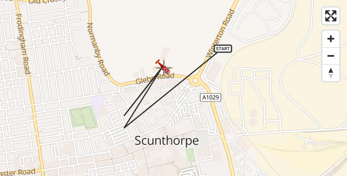 Flight route Air Ambulance Helicopter Scunthorpe - Scunthorpe, 16 August 2026, 16:06