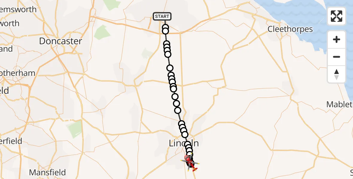 Flight route Air Ambulance Helicopter Scunthorpe - North Kesteven, 16 August 2026, 16:30